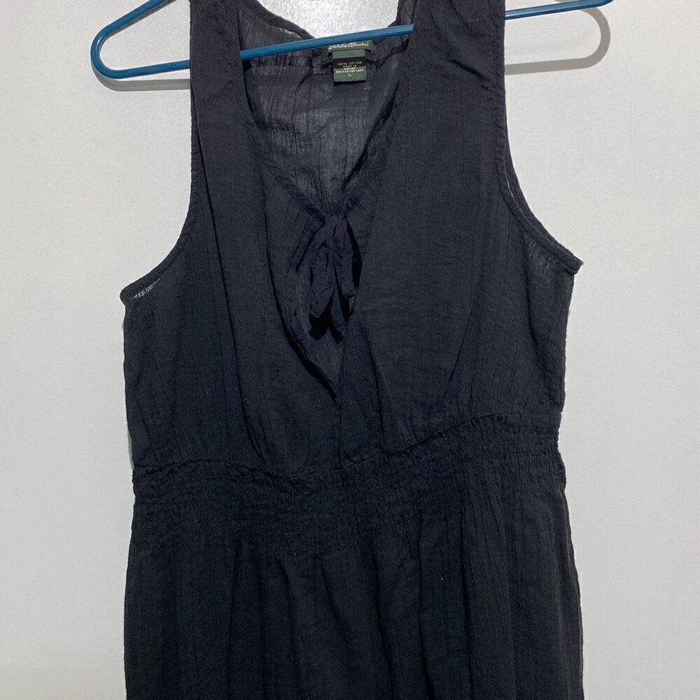 Eddie‎ Bauer Women's Black Tie Neck Sleeveless Crinkle Cotton Dress Size Large